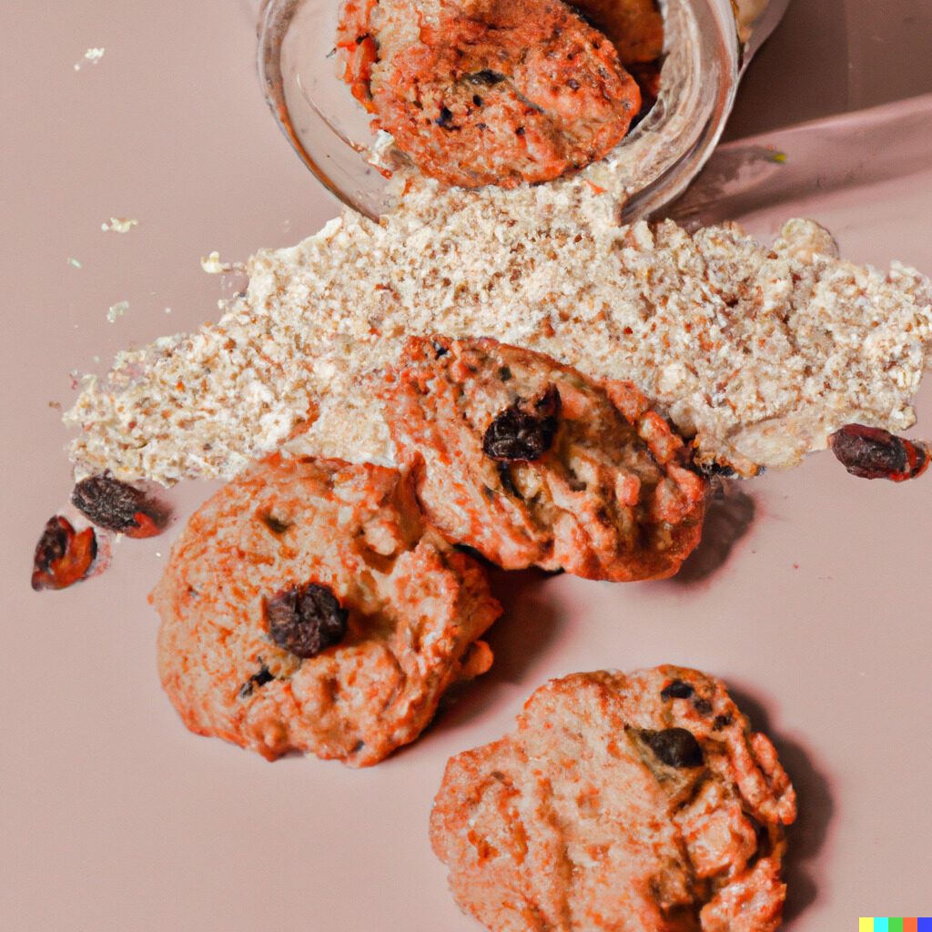 Vegan oatmeal raisin cookies coming out of a jar