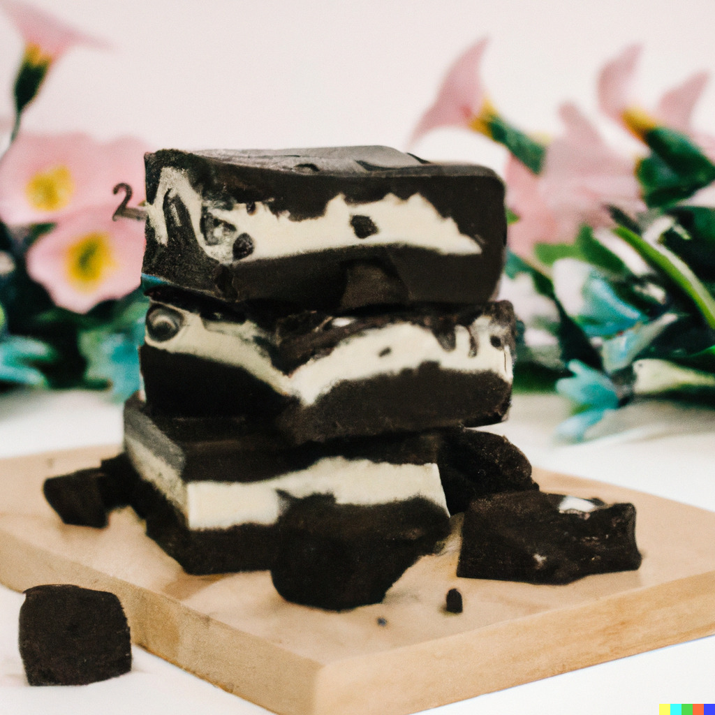Vegan oreo fudge bars stacked on top of each other