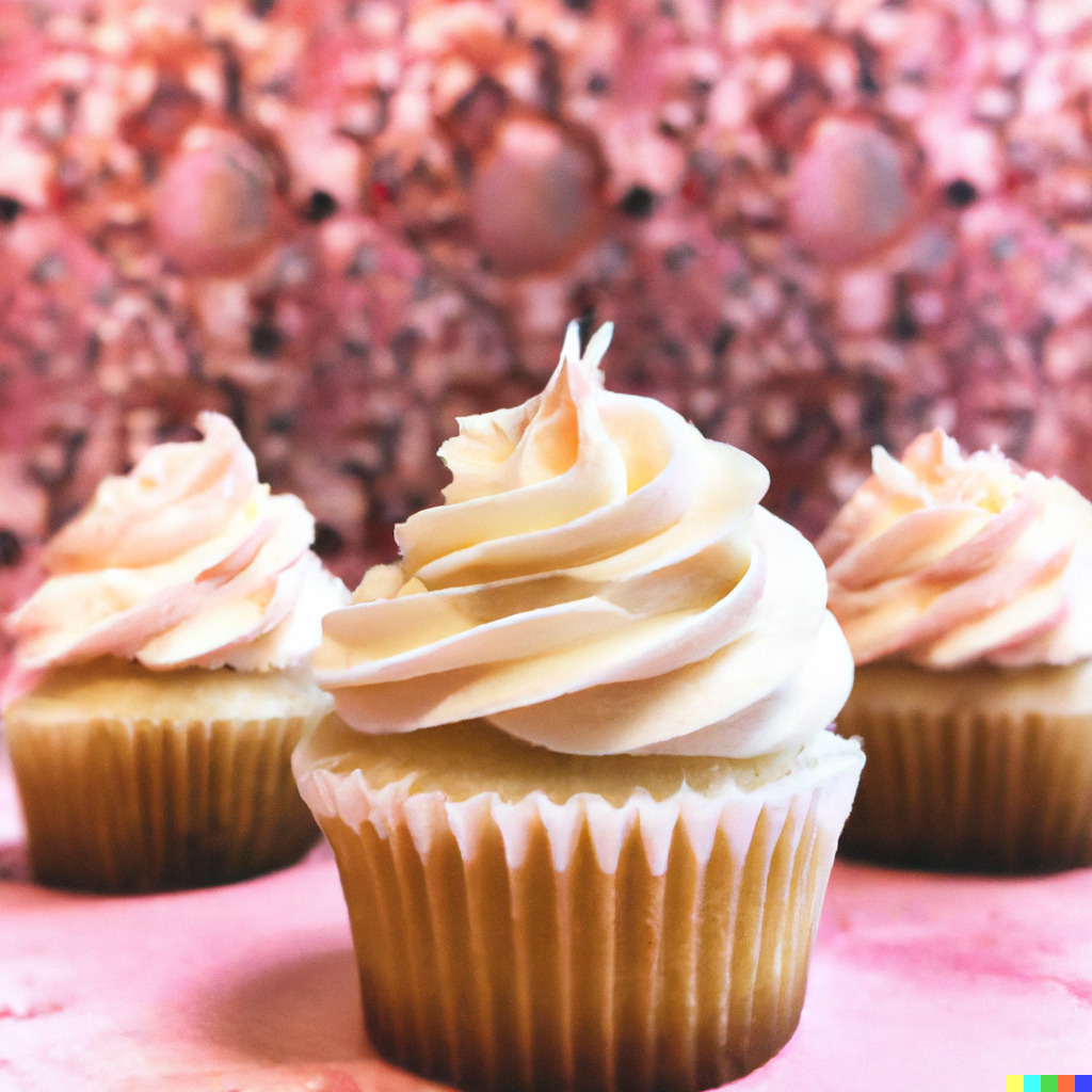 image of three vegan vanilla cupcakes from a side view