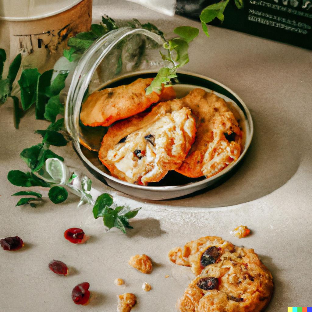 Vegan oatmeal raisin cookies falling out of a jar