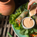 image of spring rolls with peanut sauce